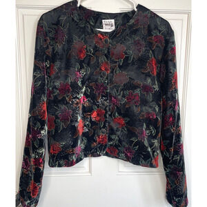 Vintage 90s Velvet Floral Jacket Women’s M Whimsigoth Metallic USA Made Witchy